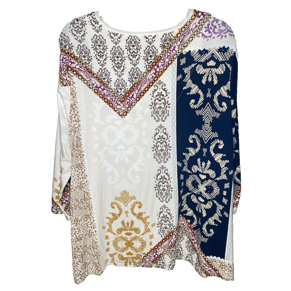 Chicos Blouse Womens Size 3 US 16 Blue & Cream Career Office Pullover Shirt Top - Picture 2 of 9